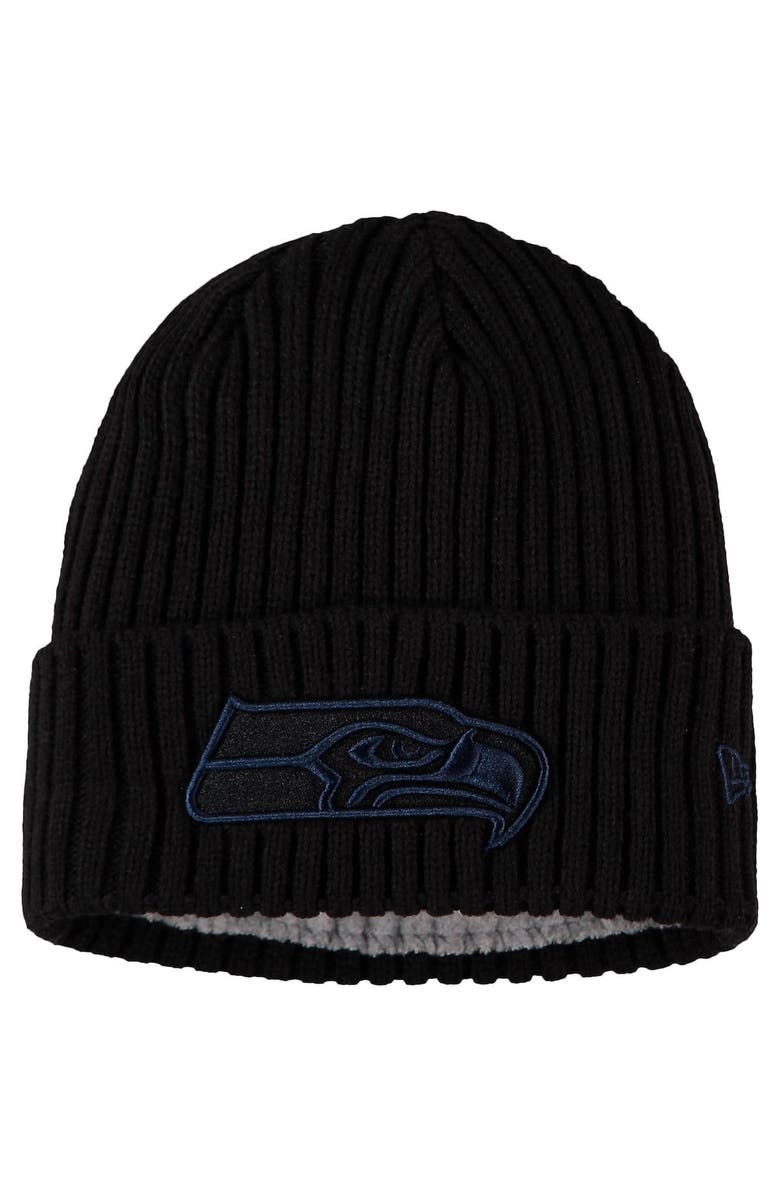 New Era Youth New Era Black Seattle Seahawks Team Logo Core Classic Cuffed Knit Hat, Main, color, 