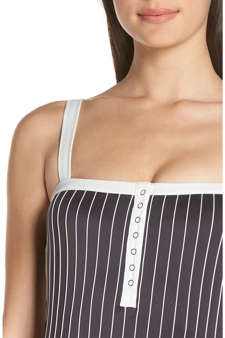 Quick Dry Henley Swim Bodysuit, Alternate, color, OIL GREY 013