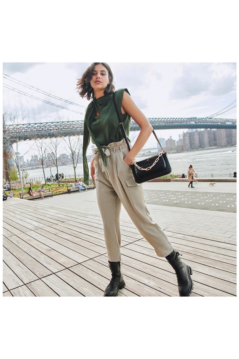 Tie V-Neck Blouse, Alternate, color, CADET GREEN