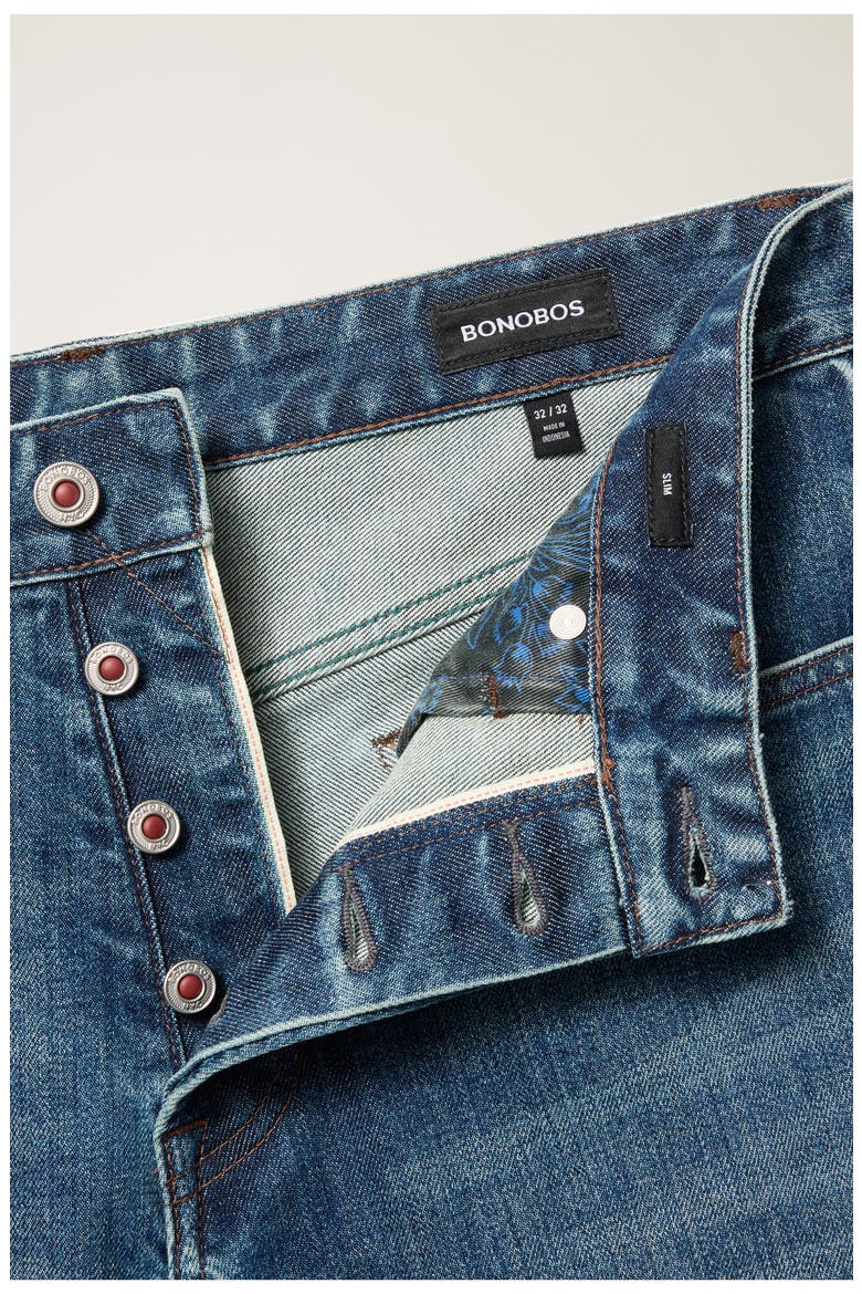Japanese Stretch Selvedge Slim Fit Jeans, Alternate, color, MEDIUM BLUE WASH