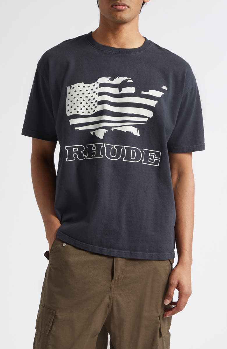 Rhude Banner Graphic T-Shirt, Main, color, Vintage Black / White