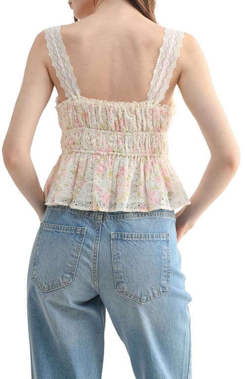 Lush Lace Strap Embroidered Eyelet Peplum Top