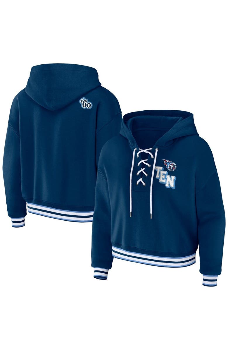 WEAR by Erin Andrews Women's WEAR by Erin Andrews Navy Tennessee Titans Lace-Up Pullover Hoodie, Main, color, Navy