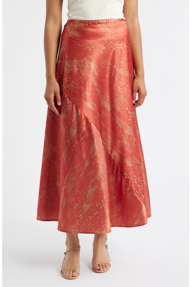 Savoy Print Bias Cut Maxi Skirt, Main, color, RUST COGNAC