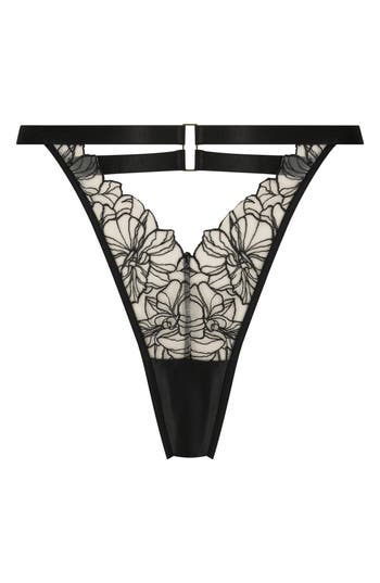 Hunkemoller Hunkemöller Tara Embroidered Strappy G-string Thong In Black