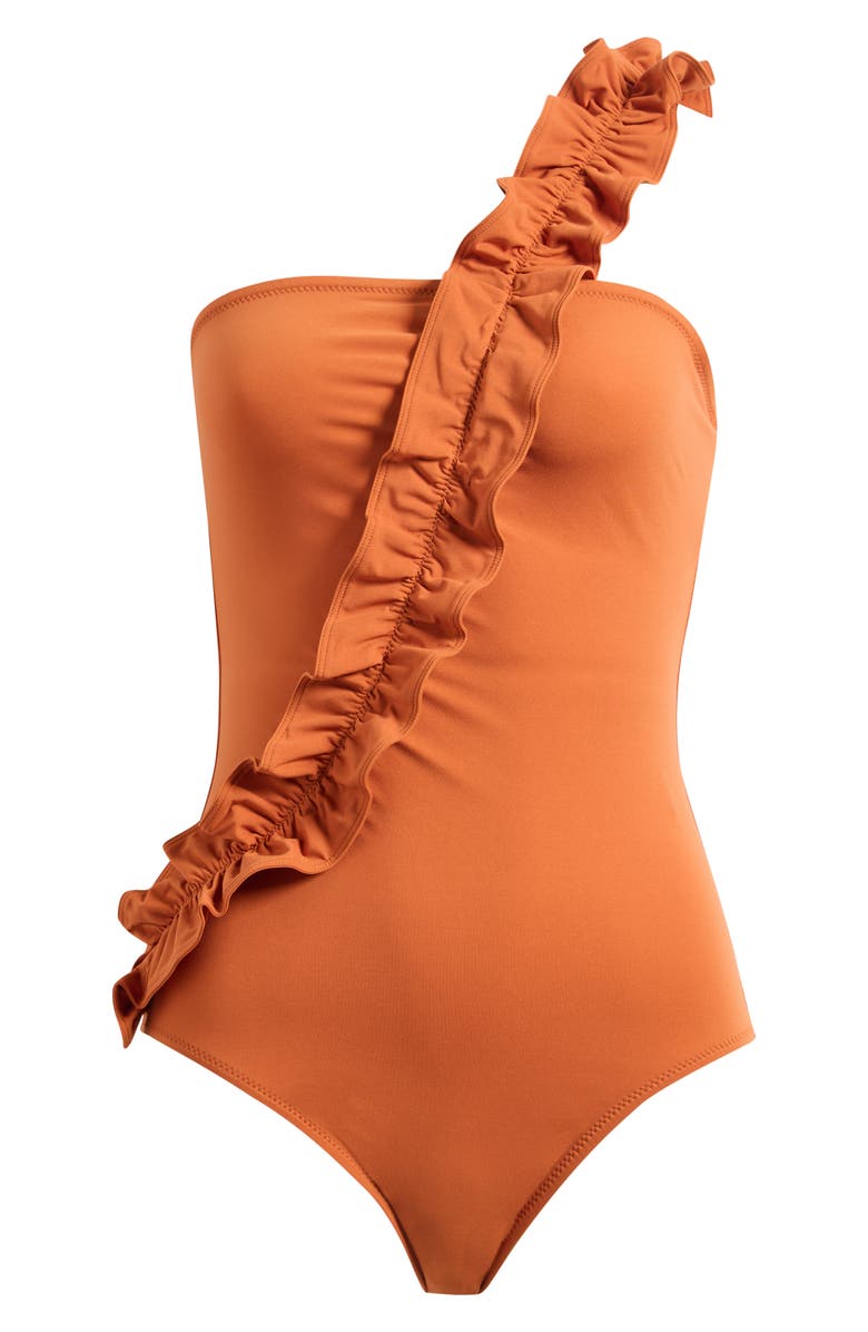 Ulla Johnson Capri One-Shoulder One-Piece Swimsuit, Main, color, Sienna