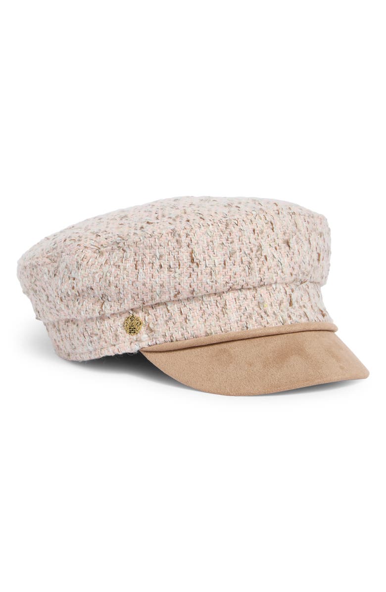 Vince Camuto Bouclé & Faux Suede Conductor Hat, Main, color, Blush