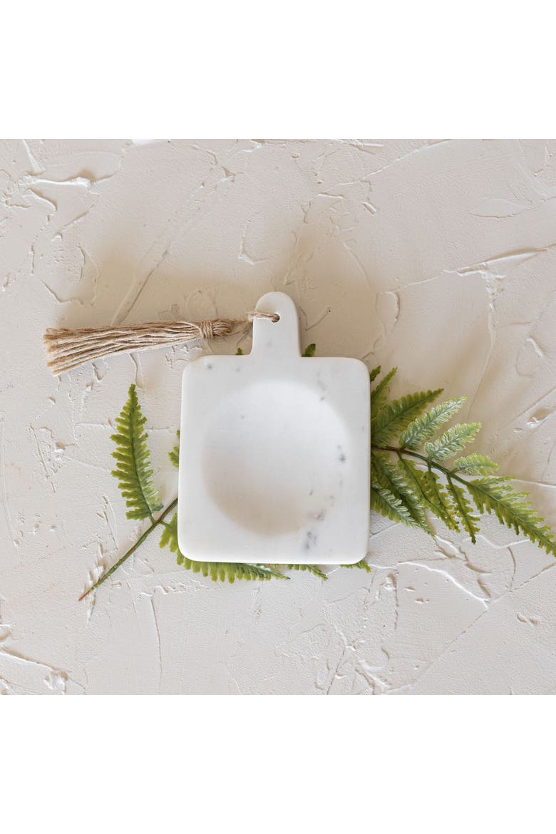 4" x 6" White Marble Spoon Rest Holder w/ Jute Decorative Tassel, Alternate, color, White