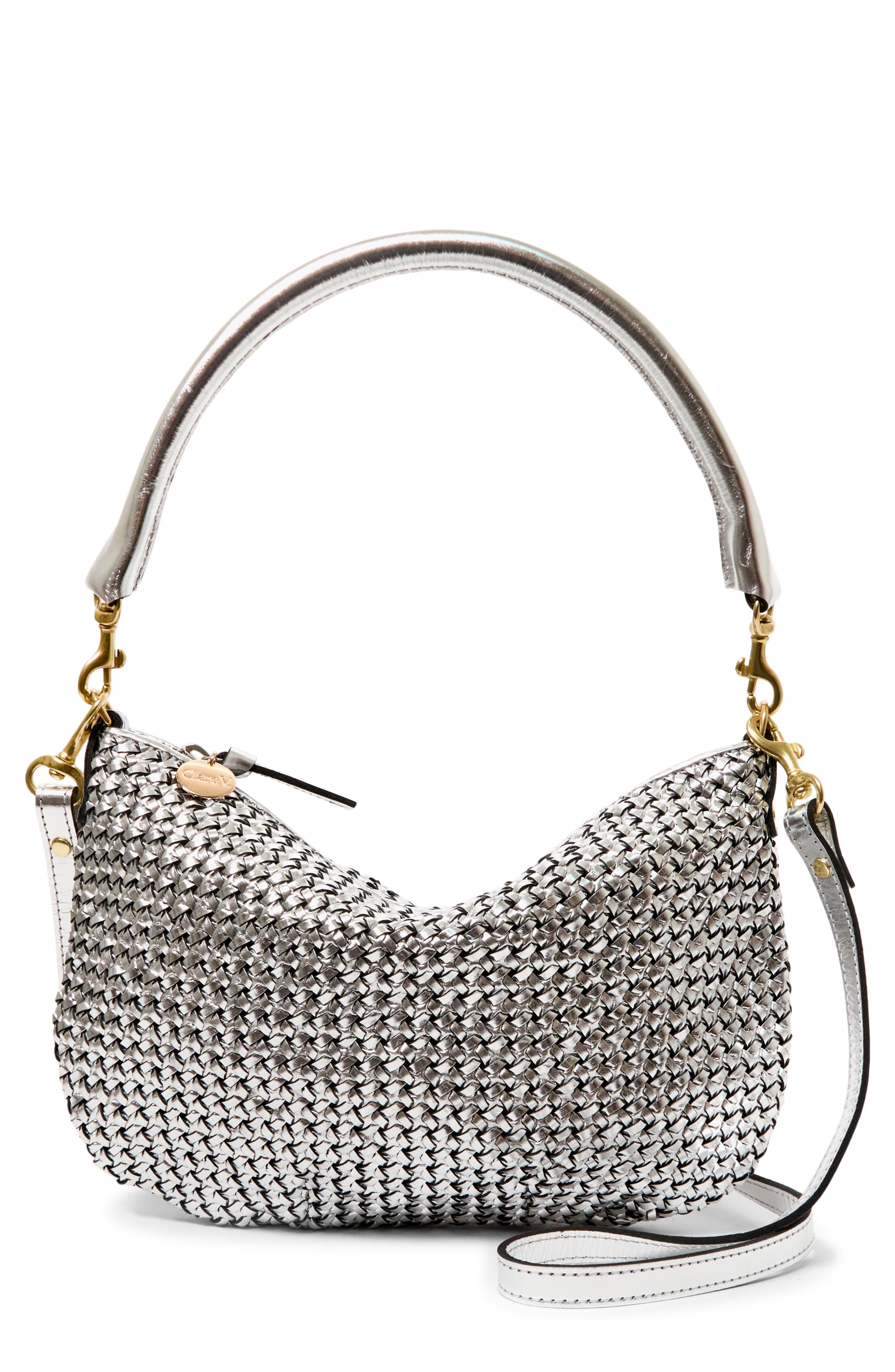 Clare V. Petit Moyen Woven Leather Messenger Bag, Main, color, 