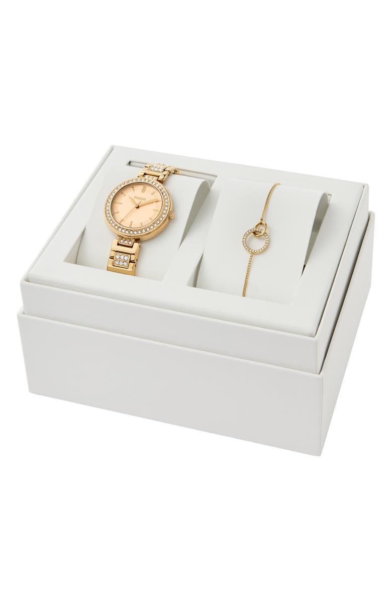 Fossil Karli Three-Hand Quartz Bracelet Watch & Bracelet Set, Alternate, color, Gold
