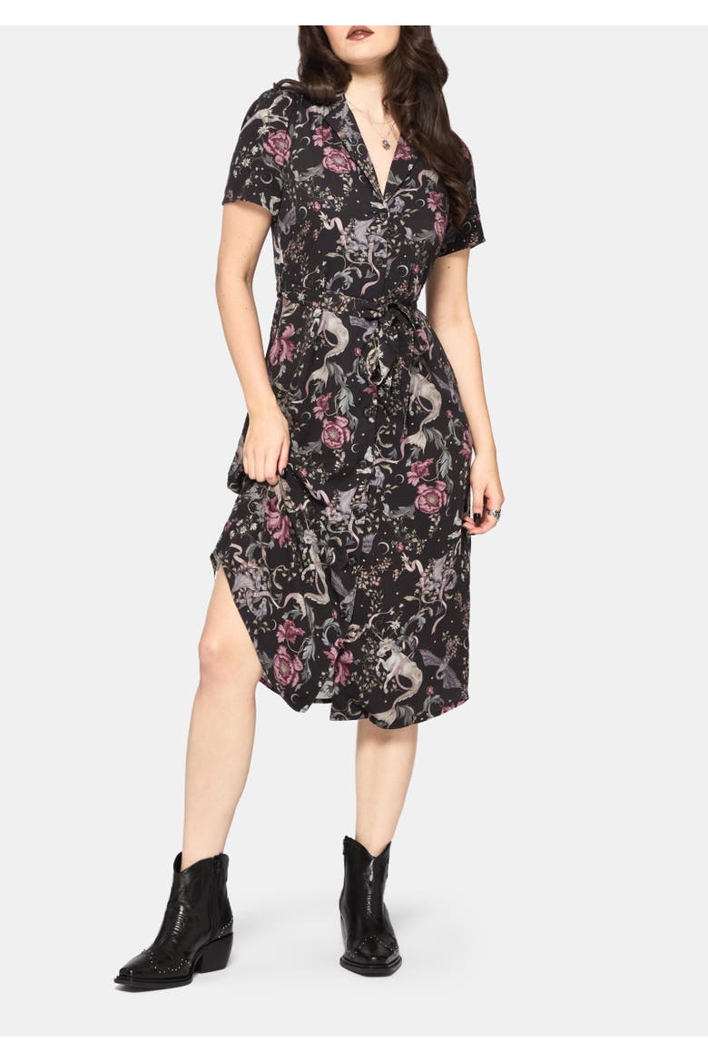 Merunicorn Enchanted Forest Shirt Dress, Main, color, Black