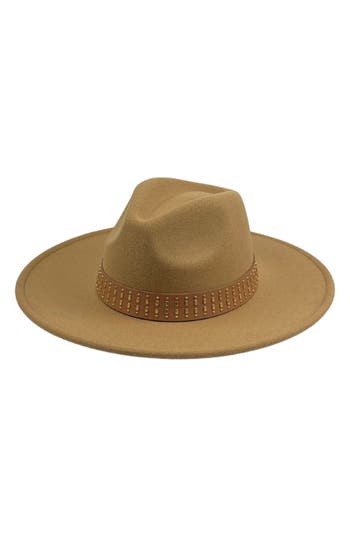 Marcus Adler Studded Band Wool Blend Panama Hat In Camel