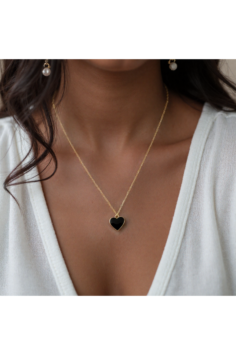 Single Hearted Girl Heart Necklace, Alternate, color, Black