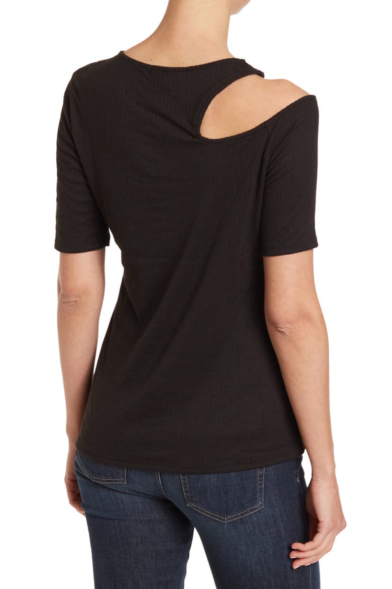 Elbow-Length Sleeve Rib Tee, Alternate, color, BLACK