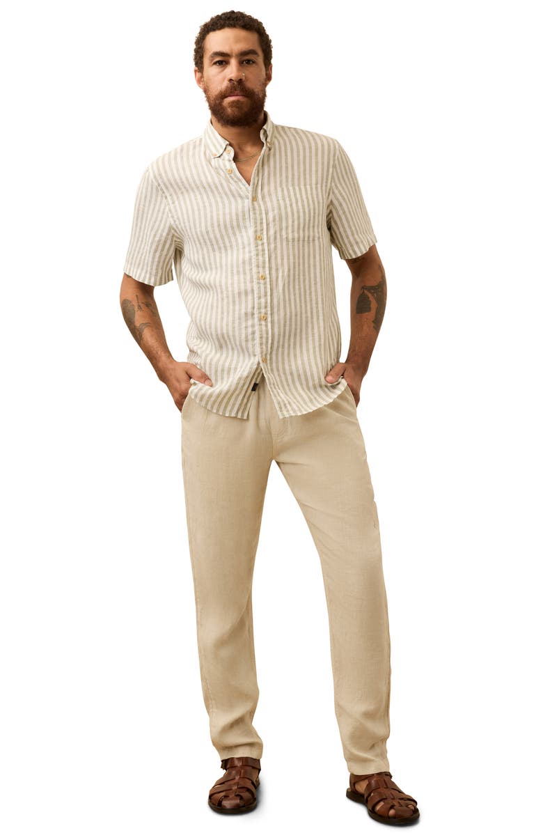 Faherty Laguna Short Sleeve Linen Button-Down Shirt, Alternate, color, Green Hill Stripe