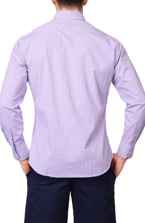 Tailorbyrd Gingham Stretch Cotton Button-up Shirt In Purple