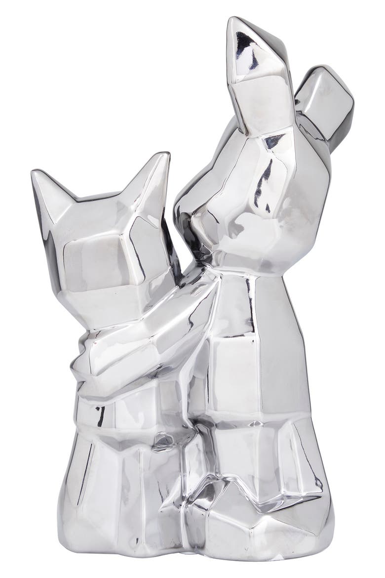 Silvertone Porcelain Cubist Dog Sculpture, Alternate, color, SILVER
