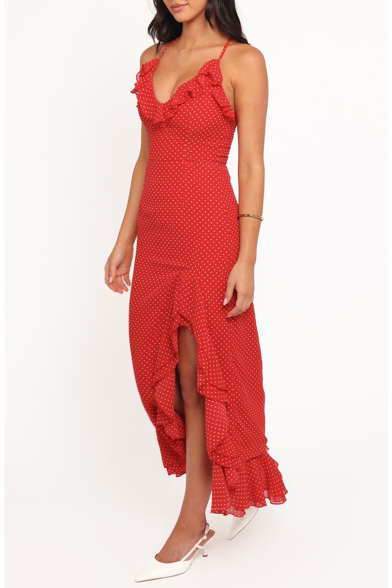 Judy Print Ruffle Maxi Dress, Alternate, color, RED POLKA DOT