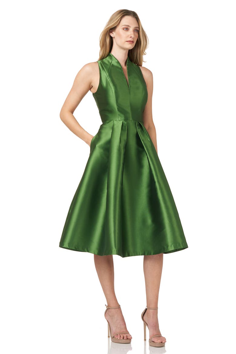 Lola Satin Twill Fit & Flare Midi Cocktail Dress, Alternate, color, VIBRANT GREEN