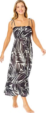 Anne Cole Women's Palm Chic Smocked Shoulder Tie Dress Cover Up