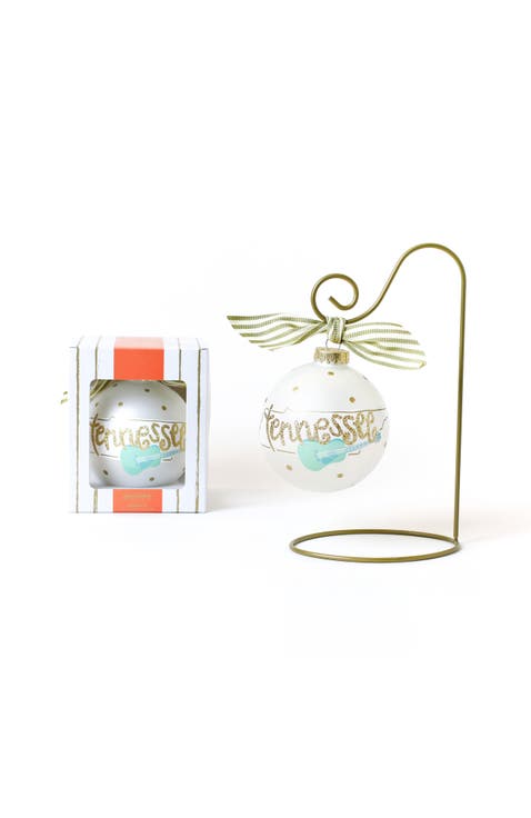 Tennessee Motif Glass Ornament & Gold Swirl Stand