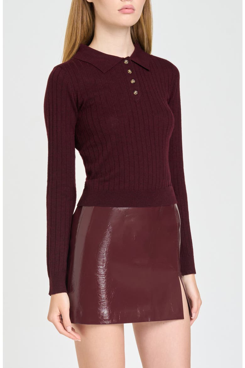 Evie Ribbed Polo Sweater, Alternate, color, MERLOT