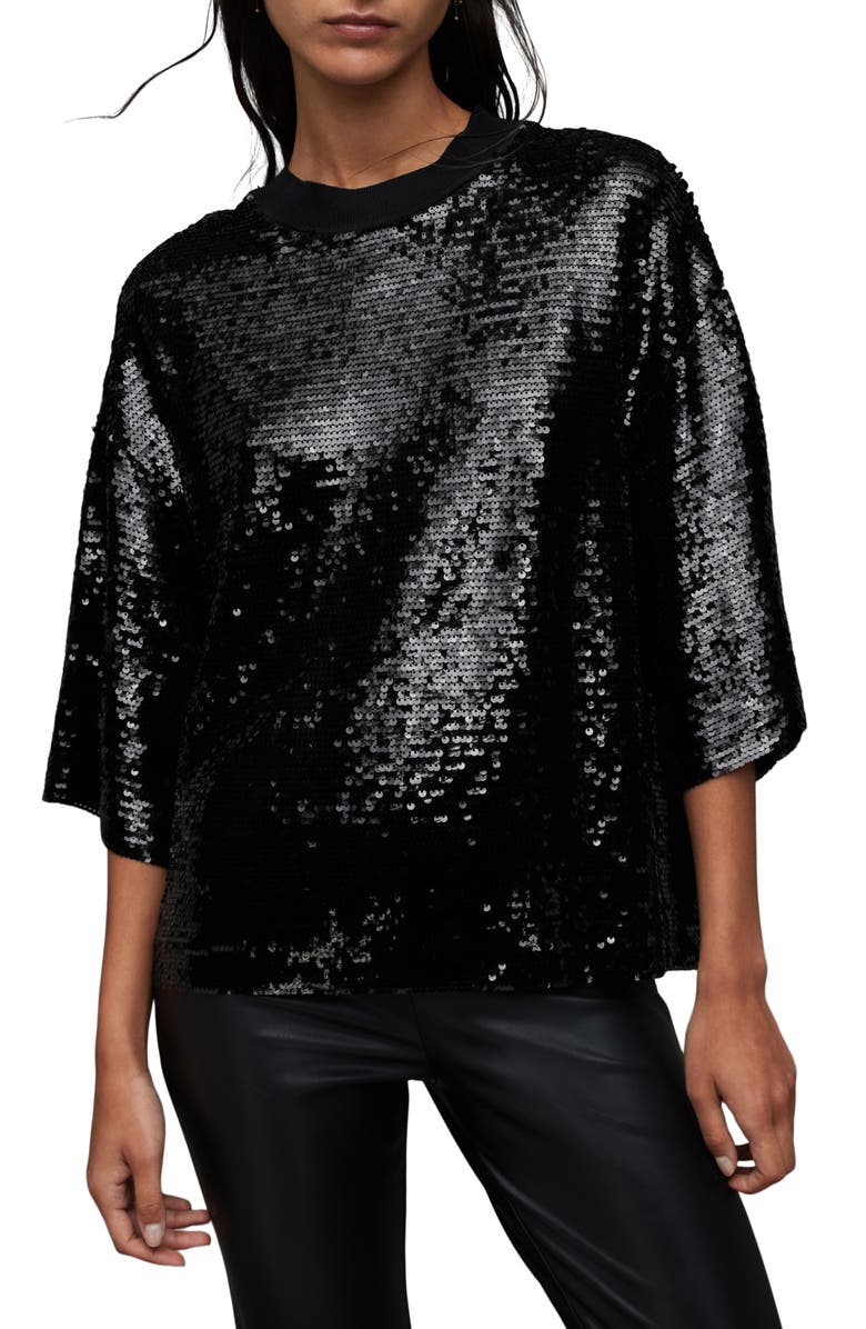 AllSaints Juela Sequin T-Shirt, Main, color,
