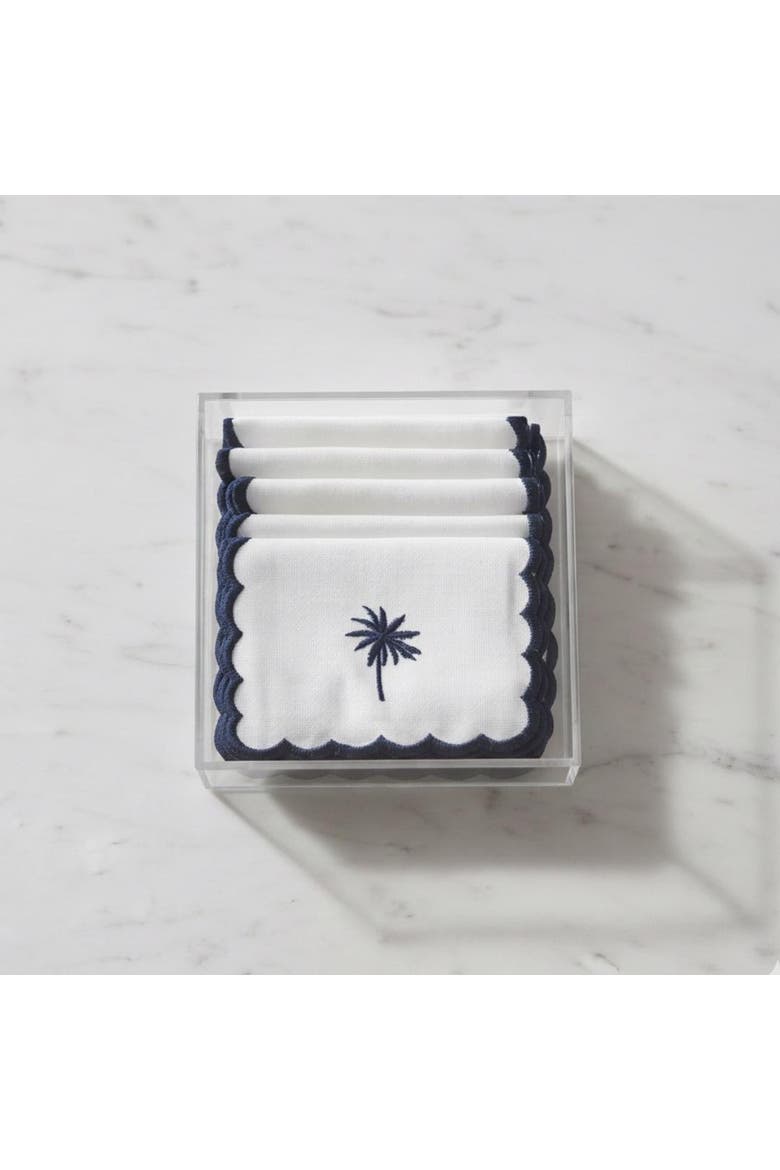 Embroidered Palm Tree Cocktail Napkin, Alternate, color, Ivory