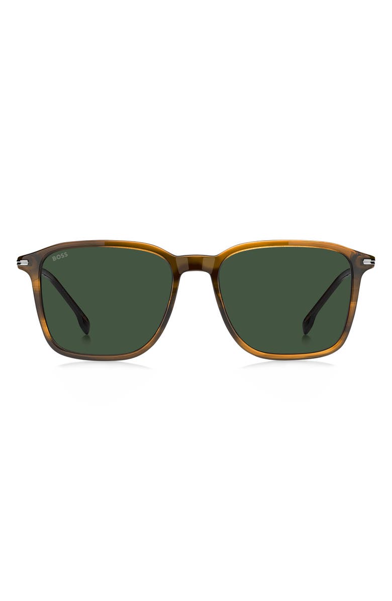 BOSS 55mm Sunglasses, Main, color, Brown Horn Ruthenium/ Green