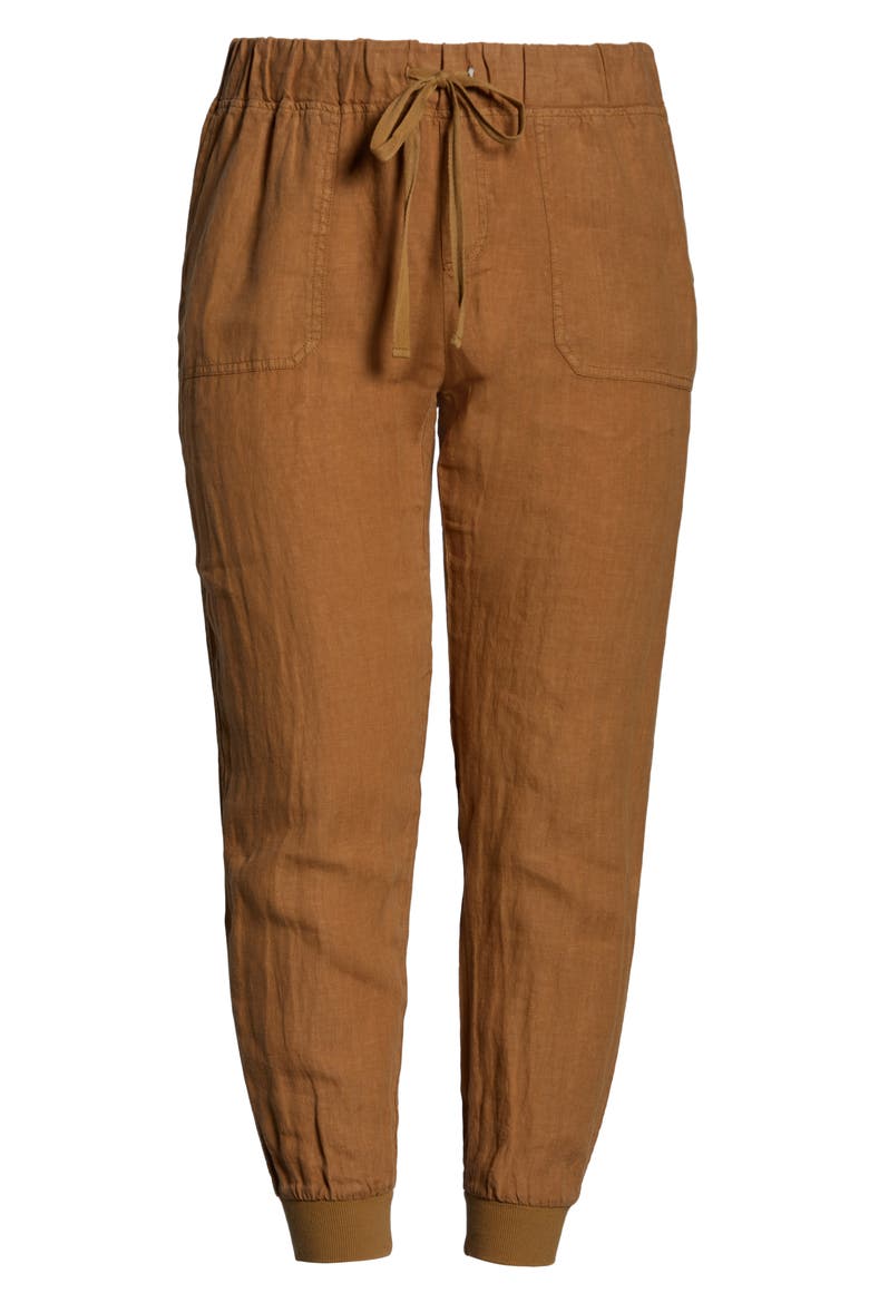 Drawstring Linen Joggers, Alternate, color, BROWN SADDLE