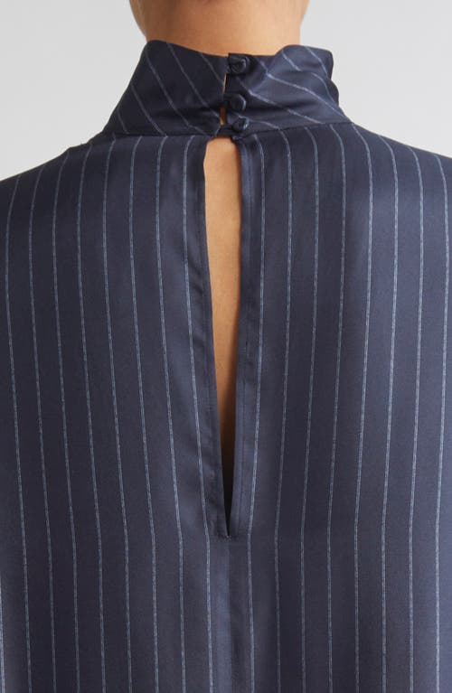 Max Mara Sabbia Pinstripe Long Sleeve Silk Twill Dress In Blue
