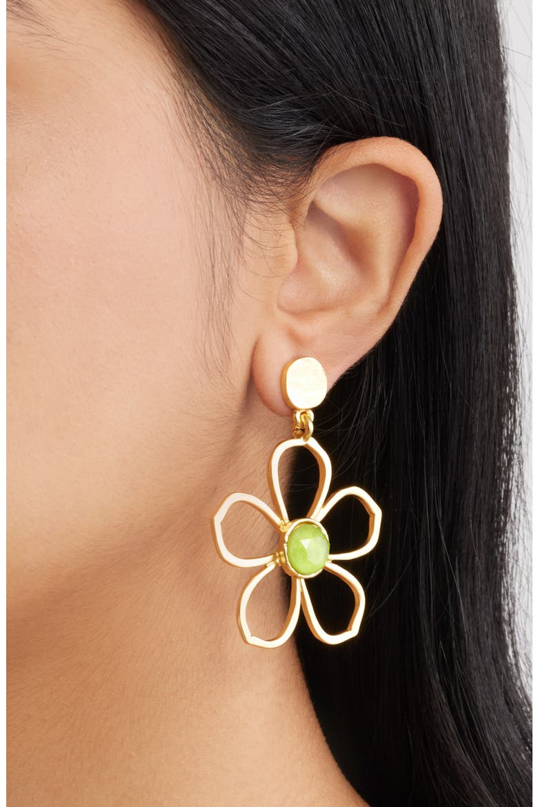 Flower Drop Earrings, Alternate, color, GOLD/GREEN