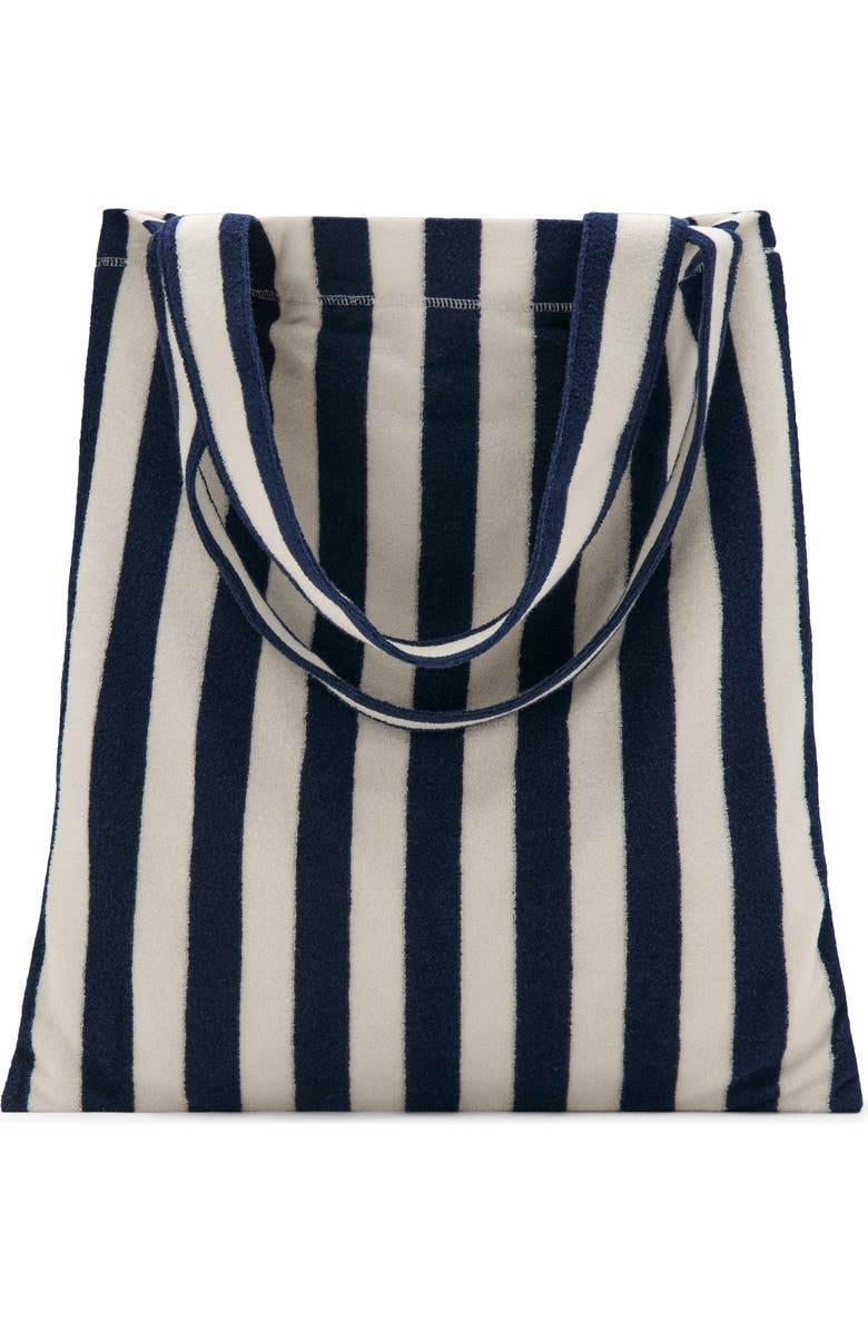 MANGO Striped Cotton Terry Tote Bag, Main, color, Blue