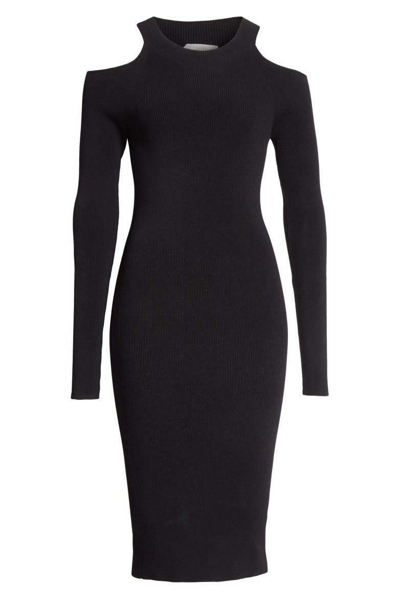 Cold Shoulder Body-Con Dress, Alternate, color, BLACK