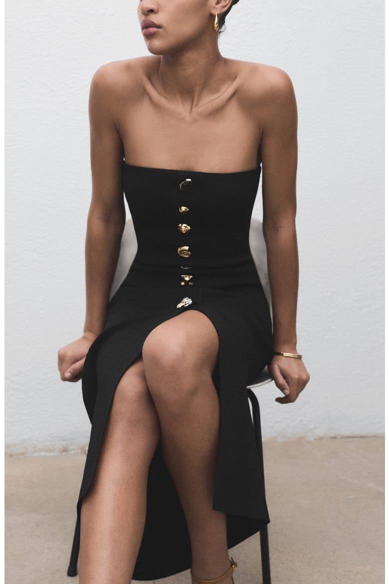Strapless Midi Dress, Alternate, color, BLACK