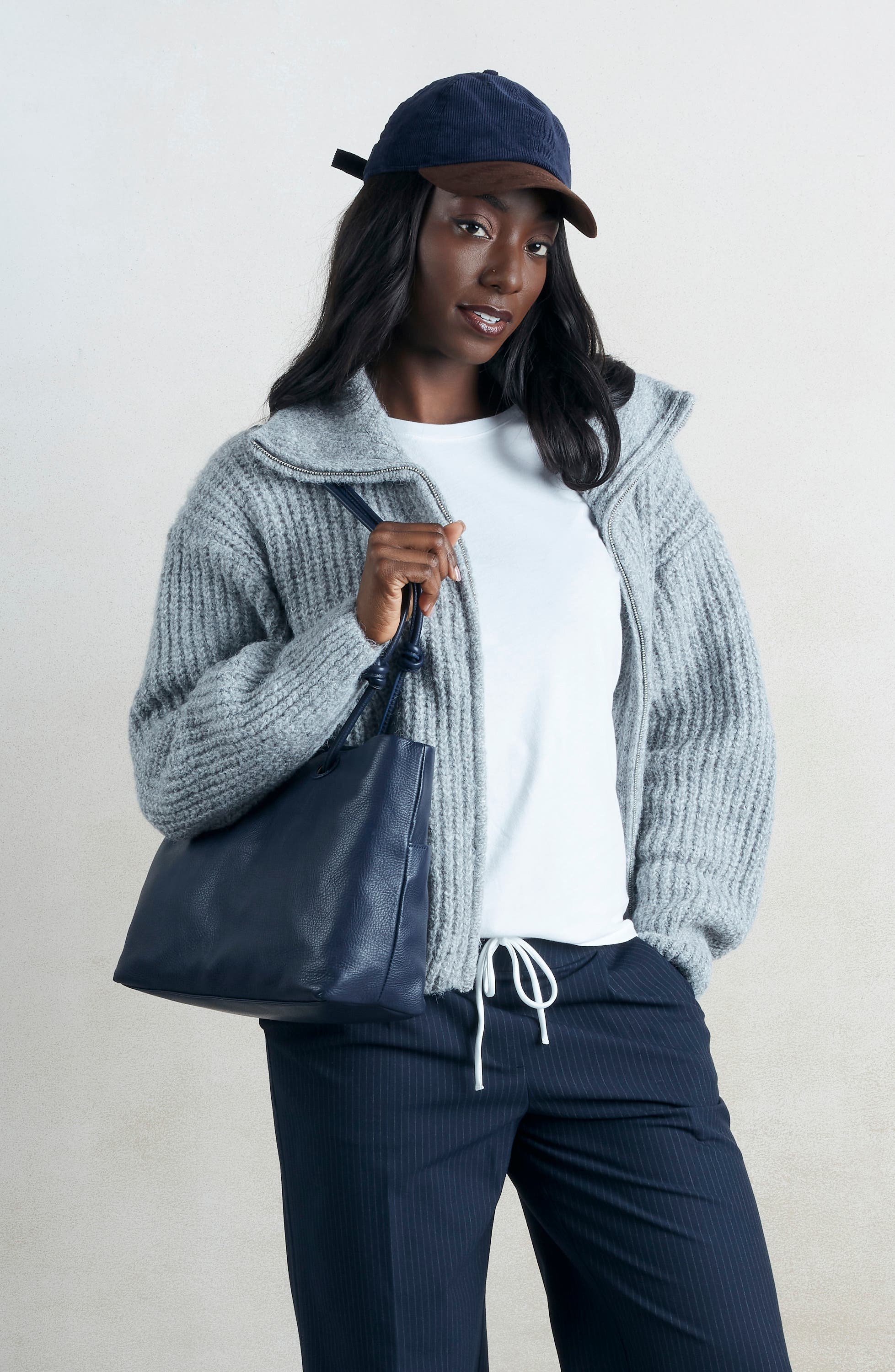 Softie Leather Tote, Alternate, color, INK NAVY