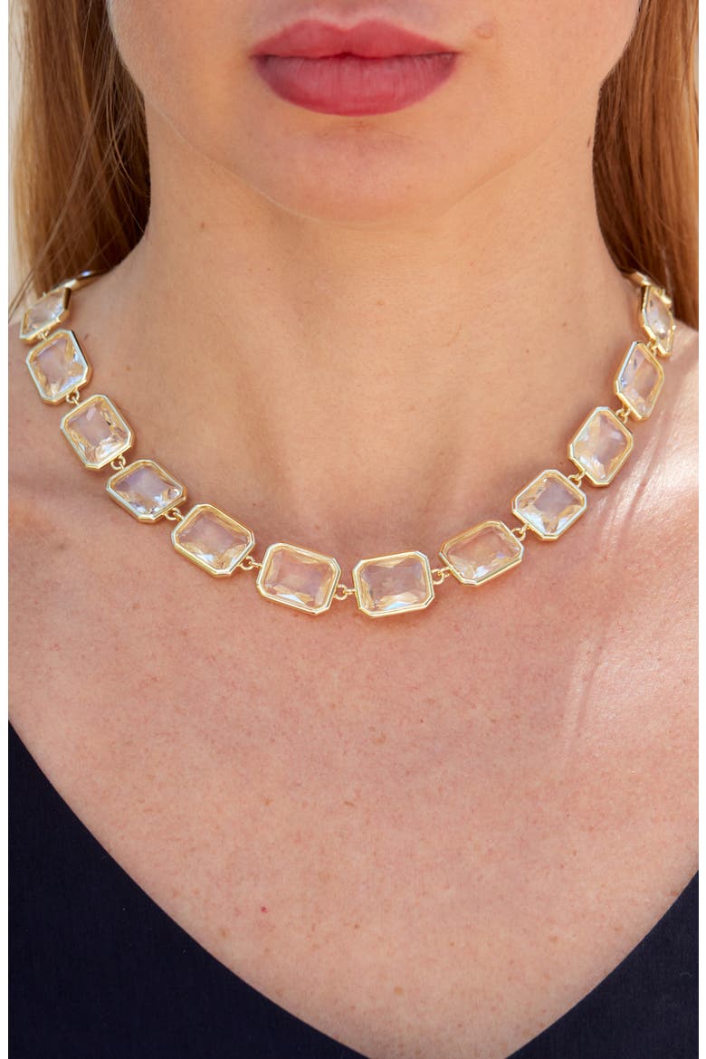 Bezel White Crystal Collar Necklace, Alternate, color, YELLOW