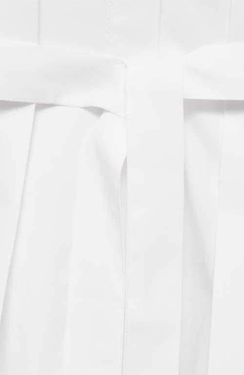 Mango Pleated Tie Waist Cotton Midi Dress In White