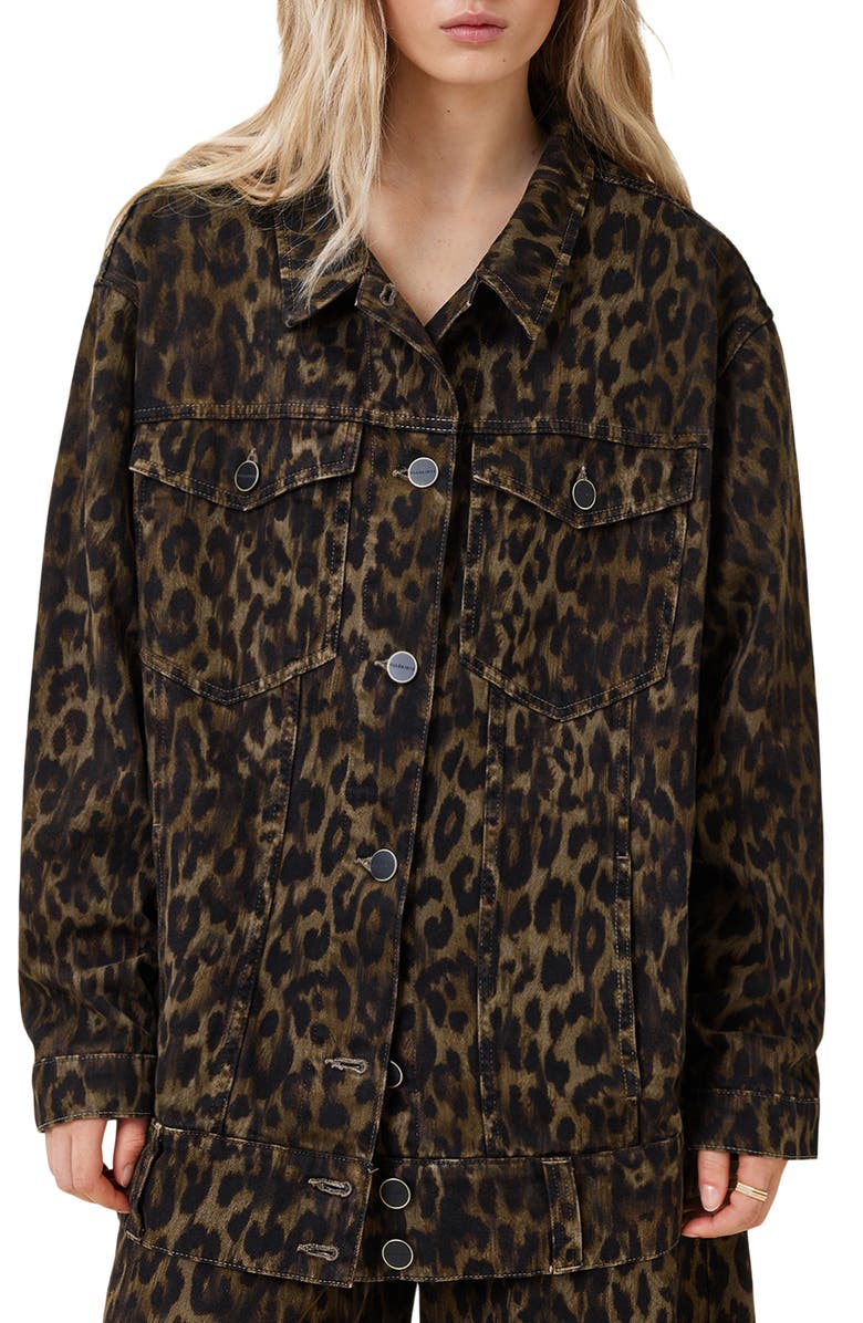 AllSaints Willow Leopard Print Denim Jacket, Main, color, 