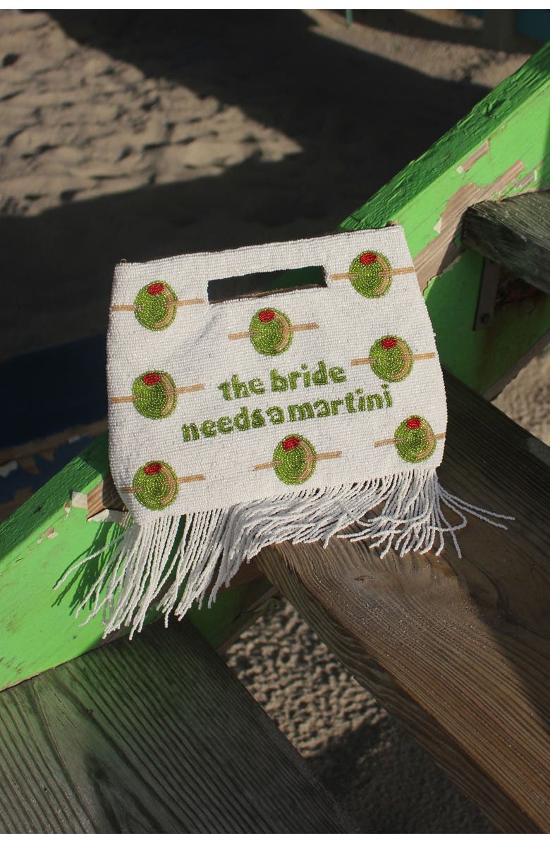 Island to East Side The Bride Needs a Martini Handle Pouch, Fringe, Alternate, color, White