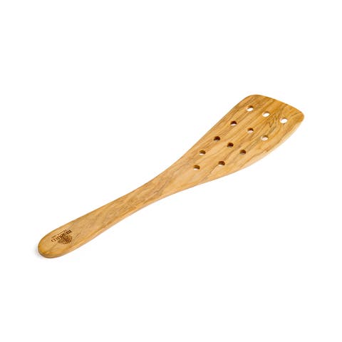 Handcrafted Olive Wood 12 Inch Curved Slotted Spatula