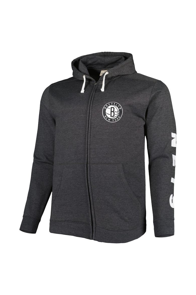 Men's Fanatics Branded Heathered Black Brooklyn Nets Big & Tall Down and Distance Full-Zip Hoodie, Alternate, color, Heather Black