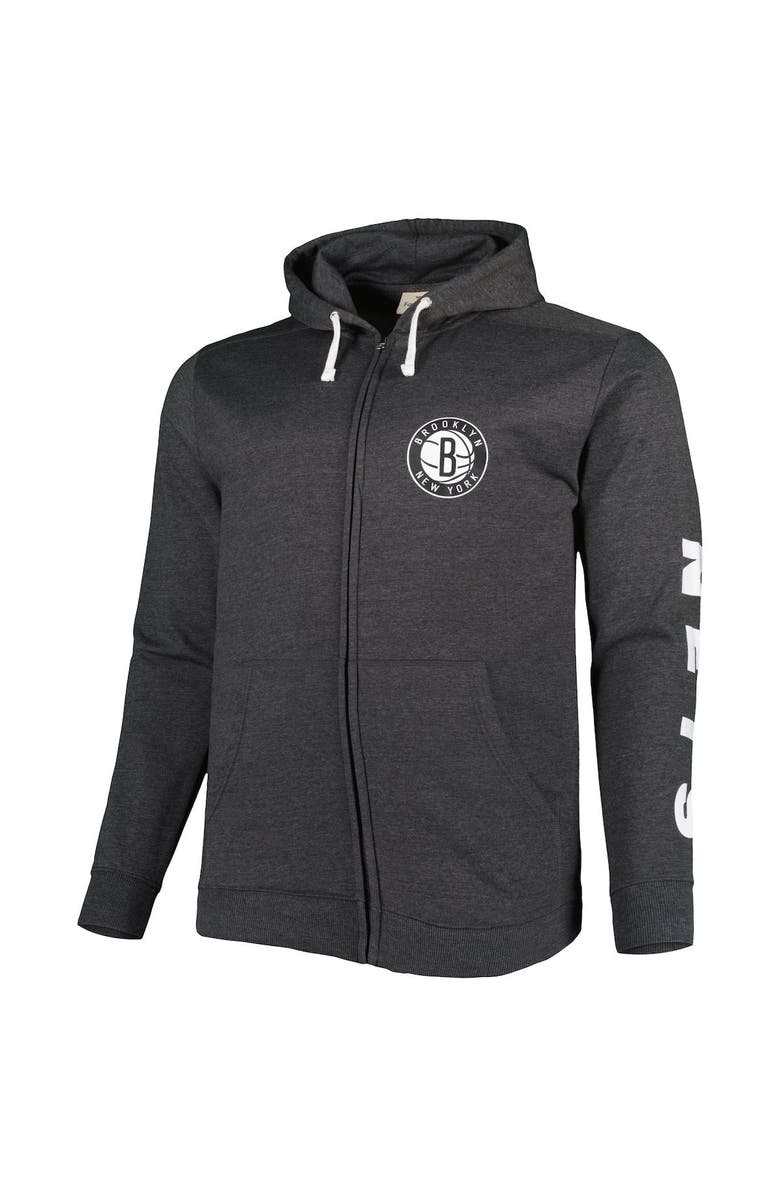 FANATICS Men's Fanatics Branded Heathered Black Brooklyn Nets Big & Tall Down and Distance Full-Zip Hoodie, Alternate, color, Heather Black