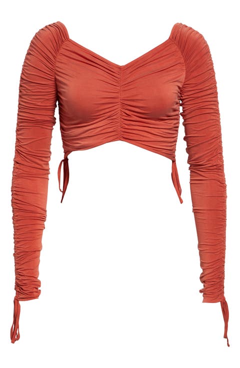 Crop Long Sleeve Ruched Jersey Top