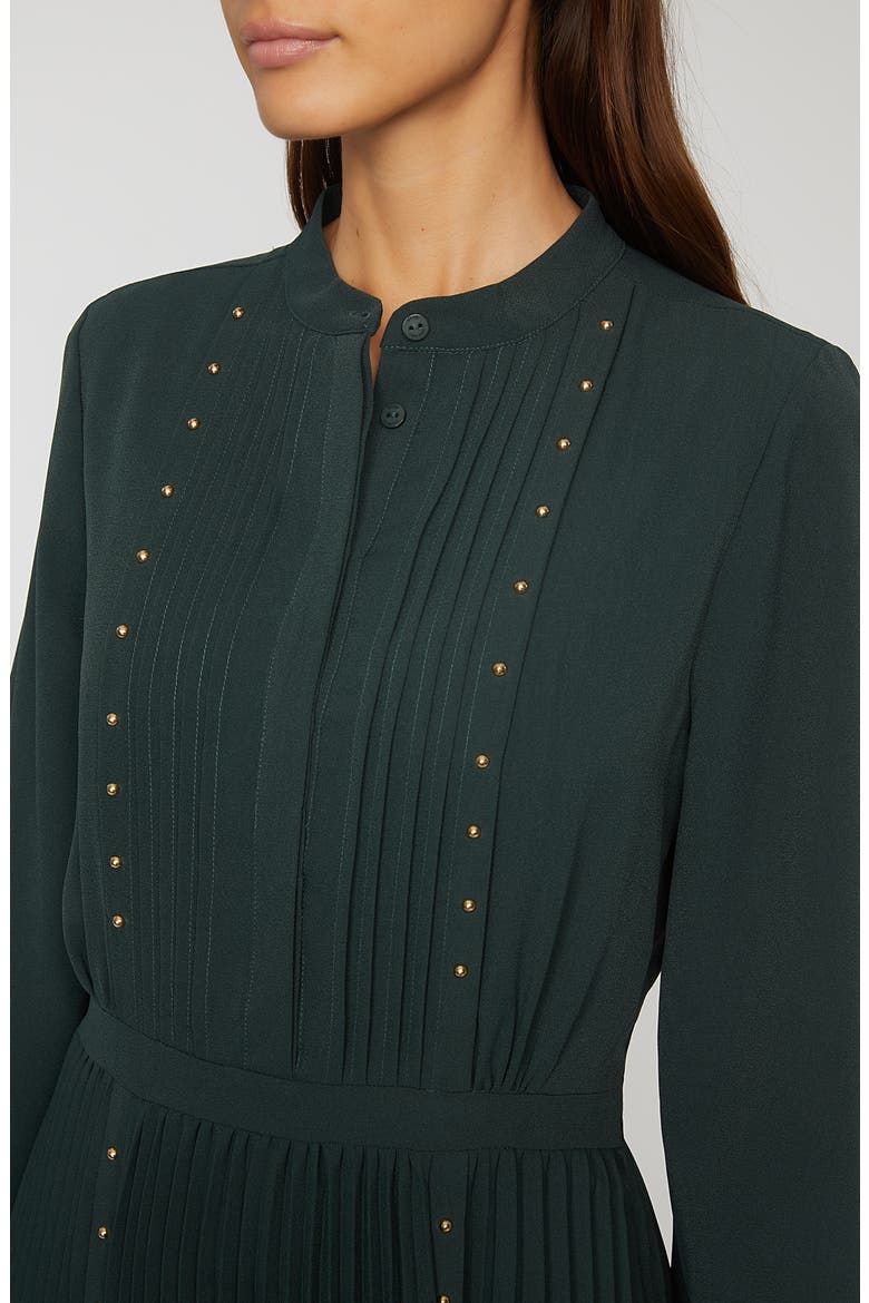 The Alania Pleated Long Sleeve Midi Dress, Alternate, color, JUNIPER