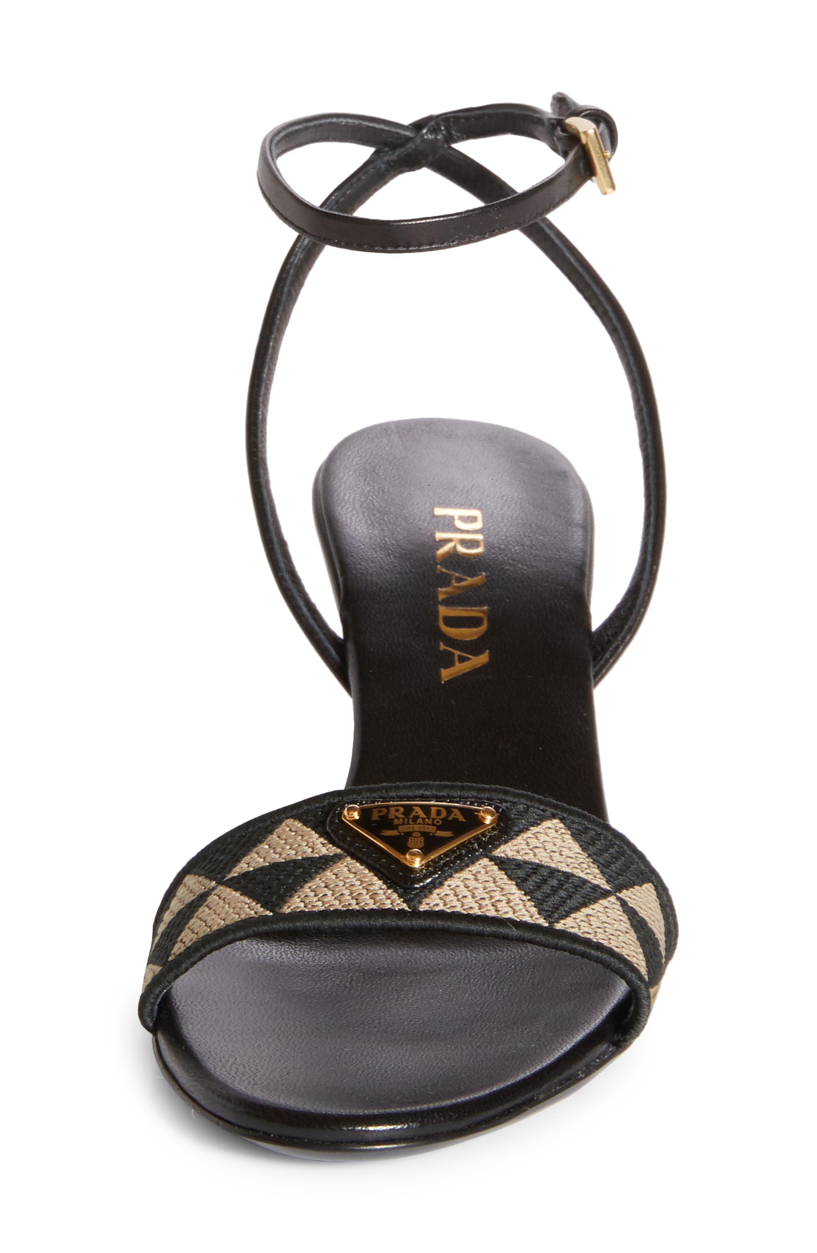 Prada Triangle Jacquard Slide Sandal, Alternate, color, Black/ Beige