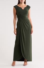 Connected Apparel Crystal Notch Side Ruched Gown