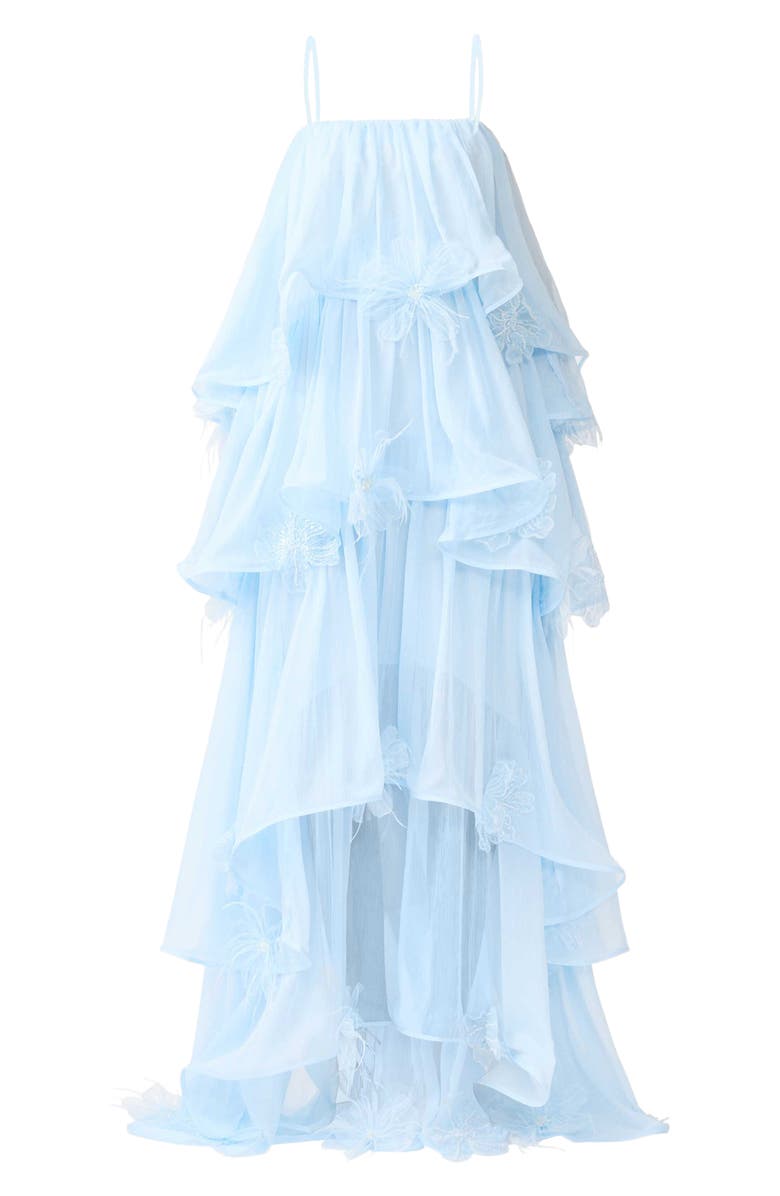 Elliatt Zadie Tiered Appliqué Chiffon Gown, Alternate, color, Blue