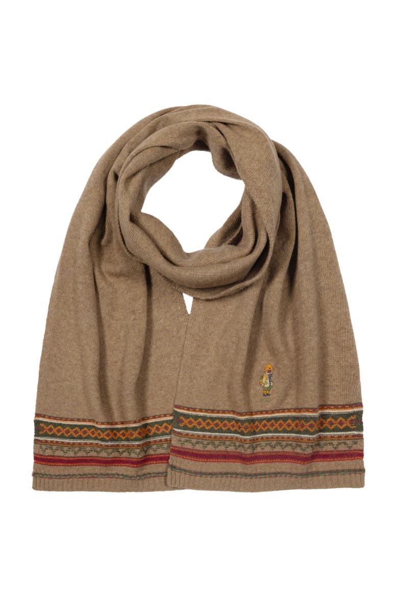 Red Rocks Bear Fairisle Scarf, Main, color, Camel Multi