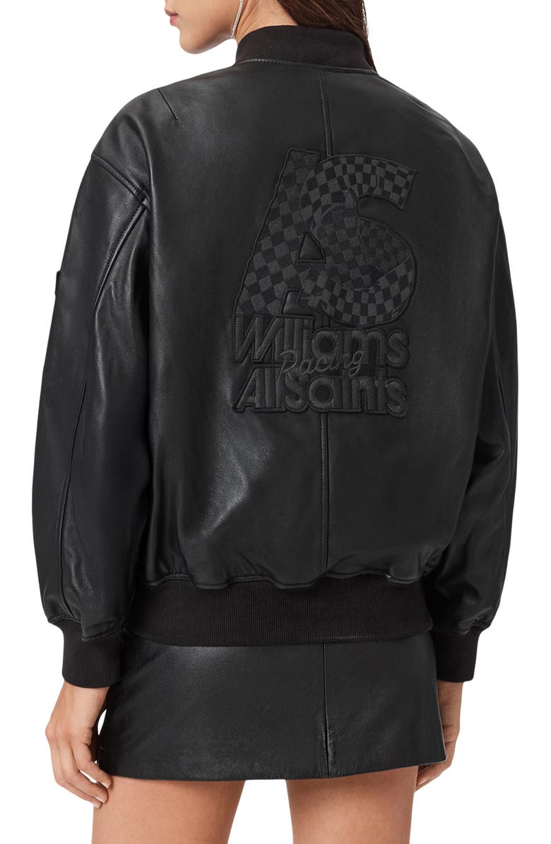AllSaints Williams F1 Racing x AllSaints Belle Leather Bomber Jacket, Alternate, color, Black